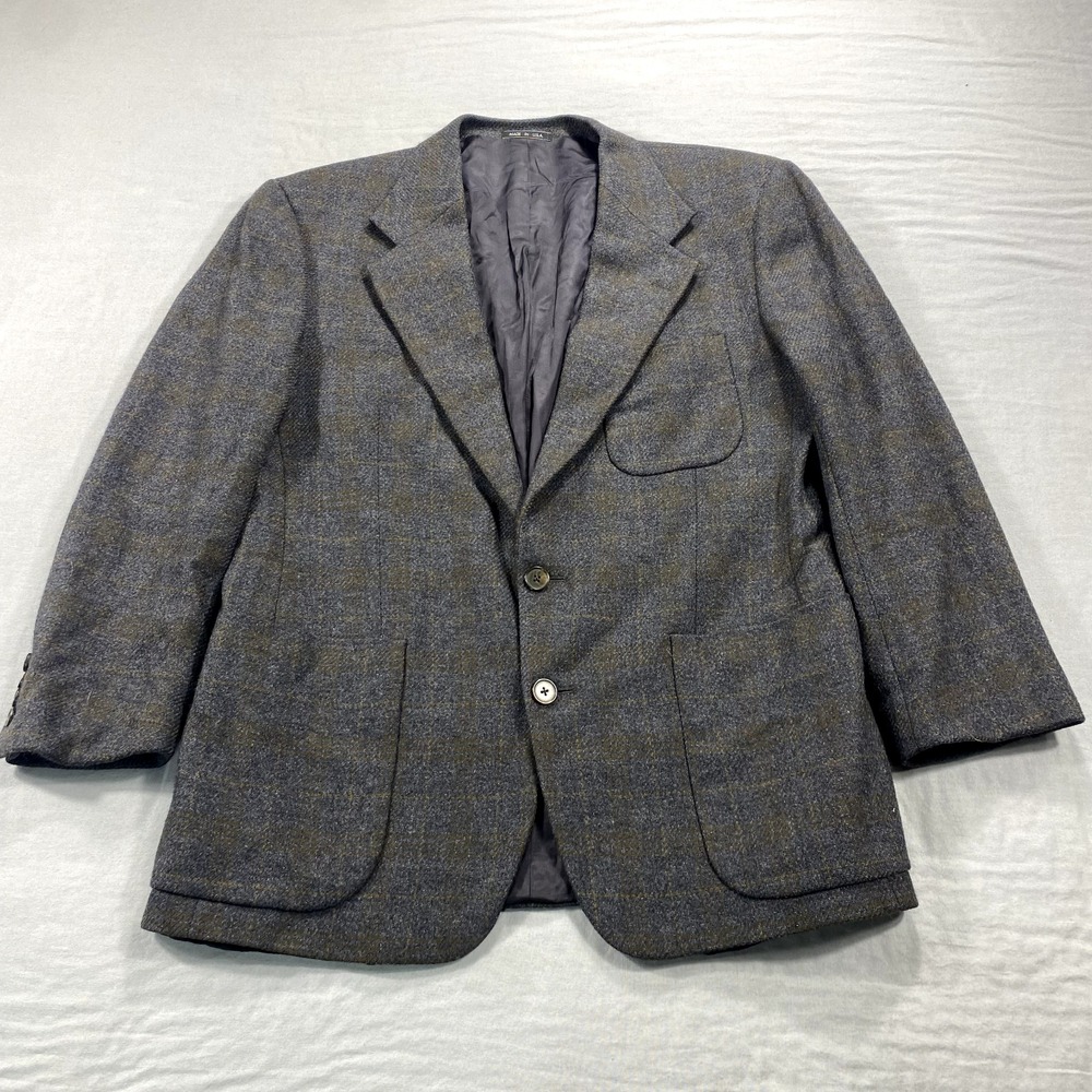 Joseph Abboud Blazer Mens 40R Gray Yellow Plaid Wool Suit Jacket Sport Coat